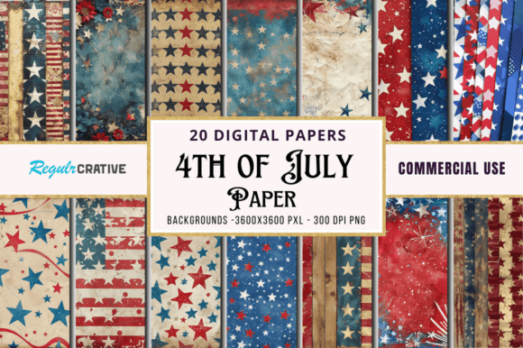 4th of July Glitter Star Digital Paper