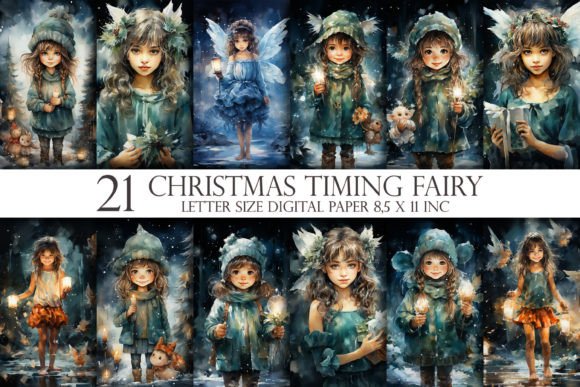 Christmas Timing Fairy Digital Paper for Holiday Design