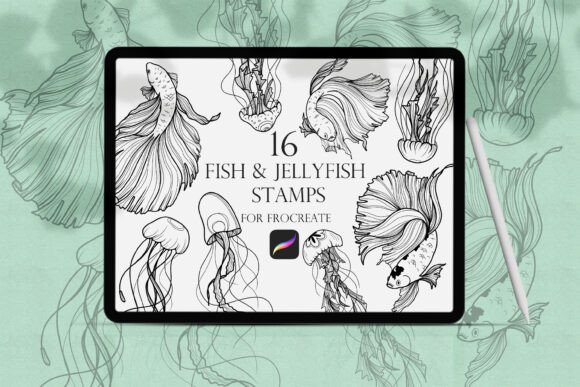 Fishes Jellyfishes Procreate Stamps for Art