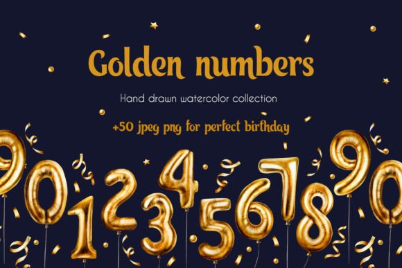 Golden Birthday Numbers Watercolor Art