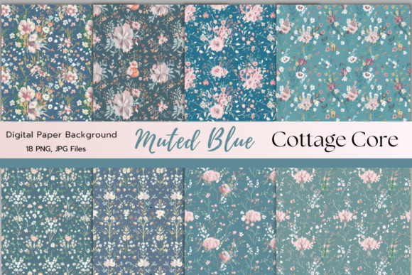 Muted Blue Cottage Core Digital Paper