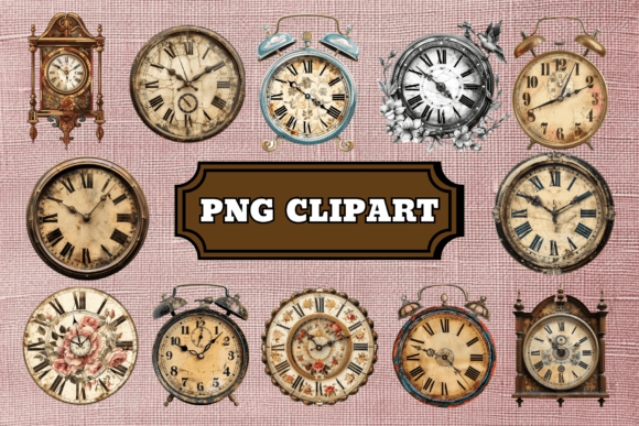 Vintage Clock Faces Clipart Bundle